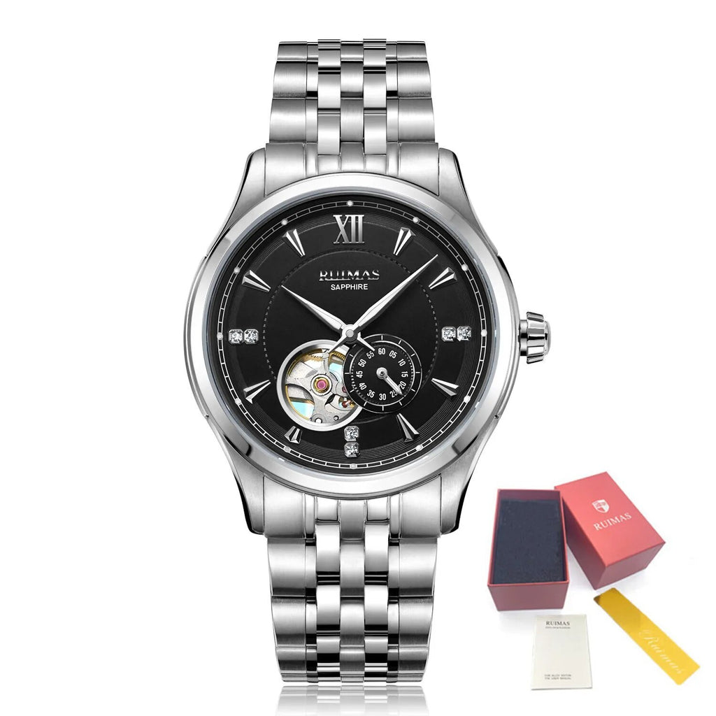 RUIMAS Luxury Men Mechanical Watches Sapphire Glass Stainless Steel Bracelet Business Casual WristWatch Clock Montre Homme 6736-13