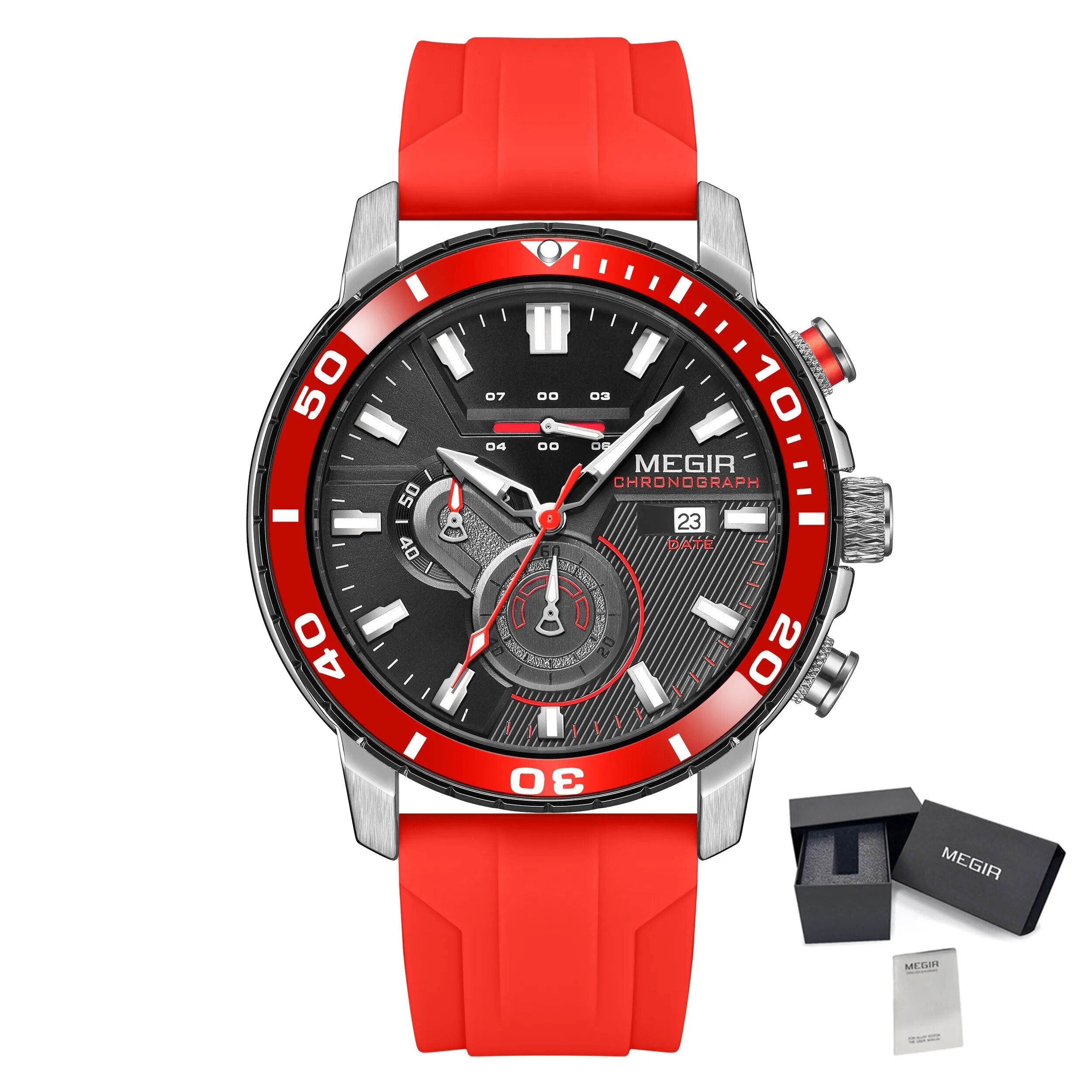 MEGIR Luxury Military Watches for Men Fashion Sport Quartz Wristwatch Waterproof Silicone Band Male Clock Chronograph with Date 2224-17