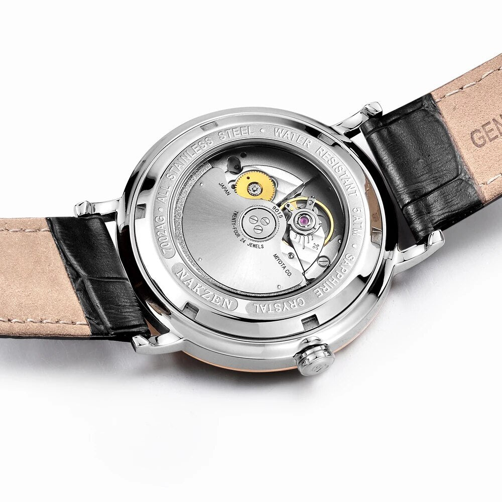 NAKZEN 7002 Men Business Automatic Mechanical Watches Brand Luxury Leather Man Wrist Watch Male Clock Relogio Masculino Miyota 9015-3