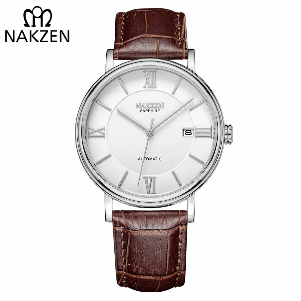 NAKZEN 7002 Men Business Automatic Mechanical Watches Brand Luxury Leather Man Wrist Watch Male Clock Relogio Masculino Miyota 9015-0