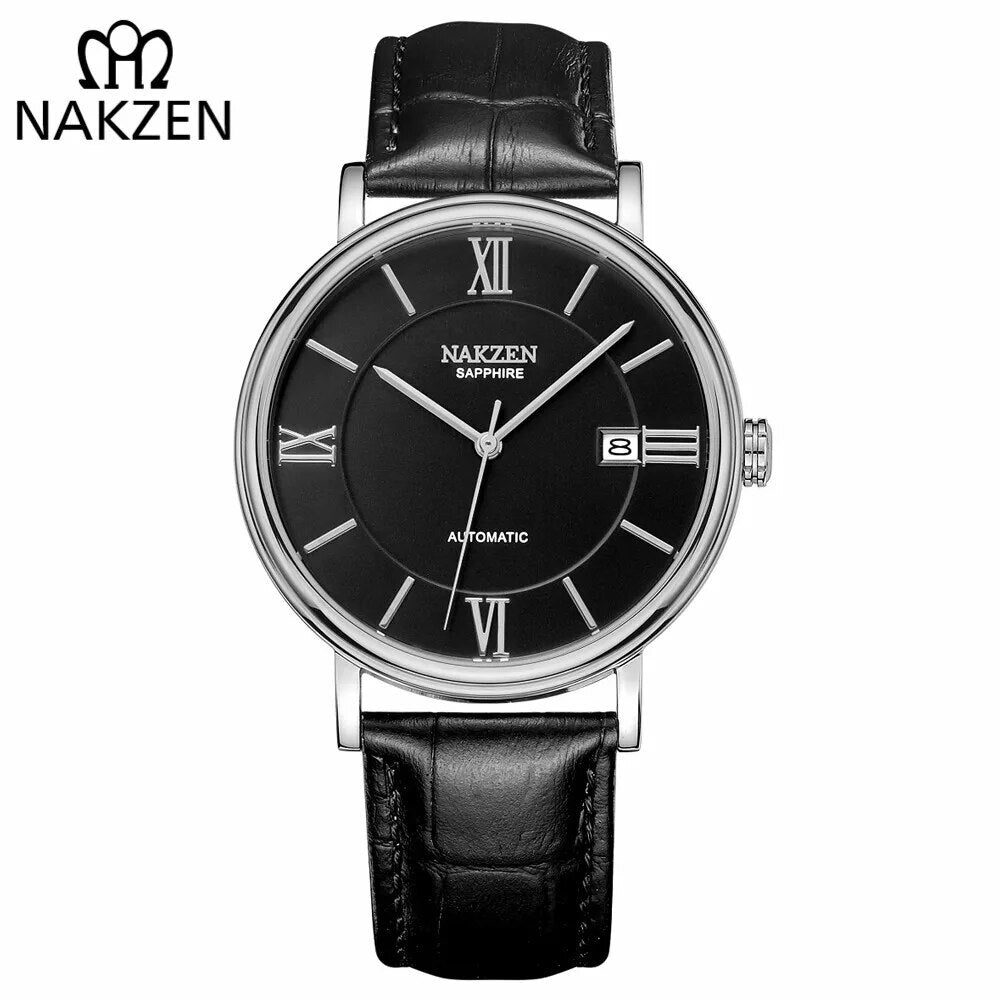 NAKZEN 7002 Men Business Automatic Mechanical Watches Brand Luxury Leather Man Wrist Watch Male Clock Relogio Masculino Miyota 9015-1