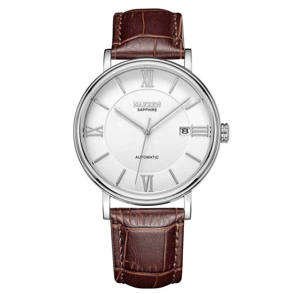 NAKZEN 7002 Men Business Automatic Mechanical Watches Brand Luxury Leather Man Wrist Watch Male Clock Relogio Masculino Miyota 9015-8