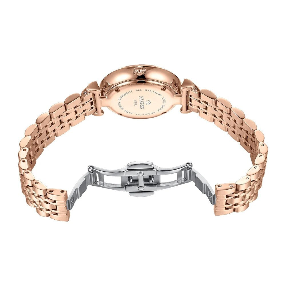 NAKZEN Luxury Crystal Watch Women Waterproof Rose Gold Steel Strap Ladies Wrist Watches Top Brand Bracelet Clock Relogio Feminino 4153-5