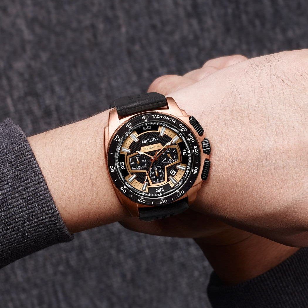 MEGIR Chronograph Men Sport Watches Fashion Silicone Strap Military Quartz Wristwatch Clock Relogio Masculino 2056-2