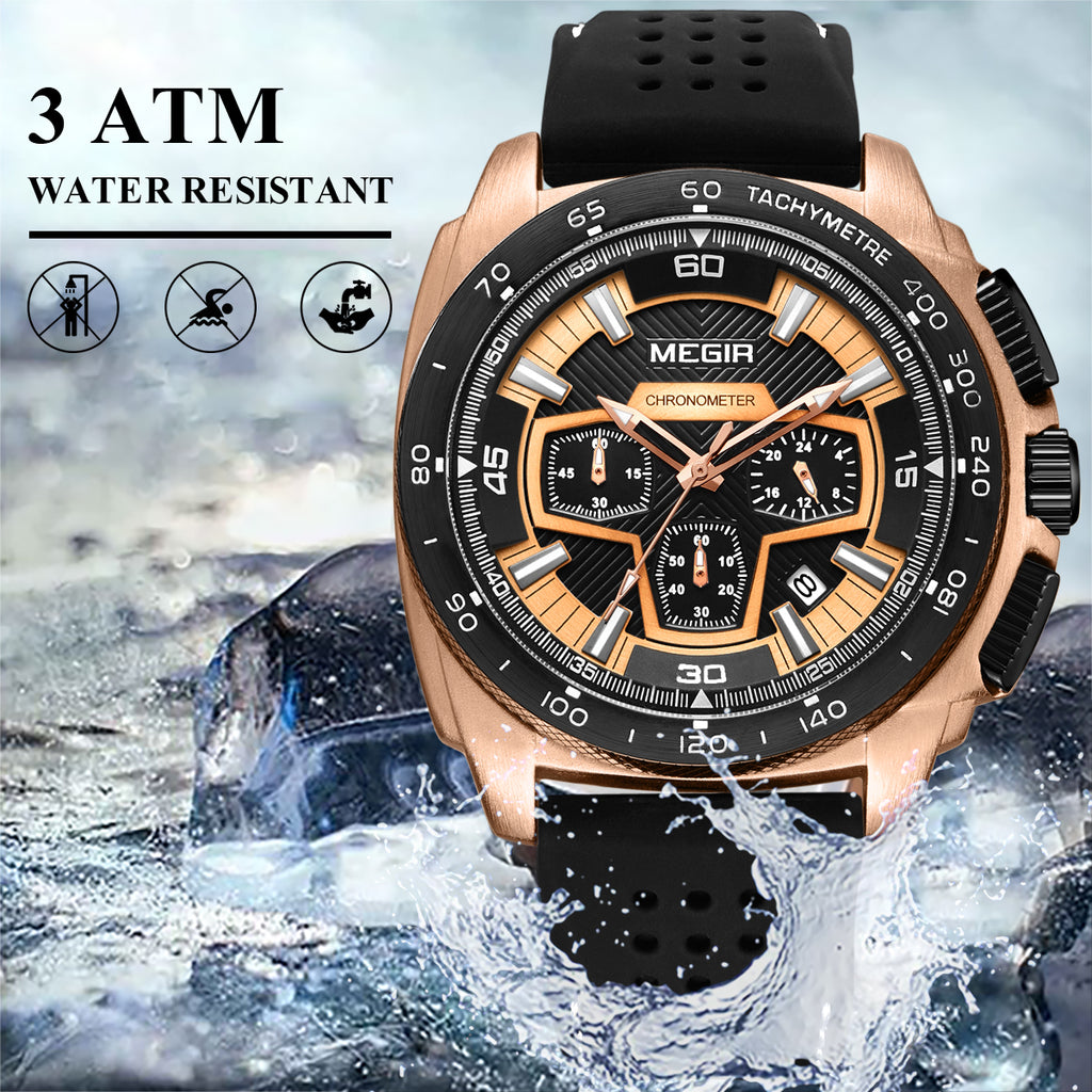 MEGIR Chronograph Men Sport Watches Fashion Silicone Strap Military Quartz Wristwatch Clock Relogio Masculino 2056-7