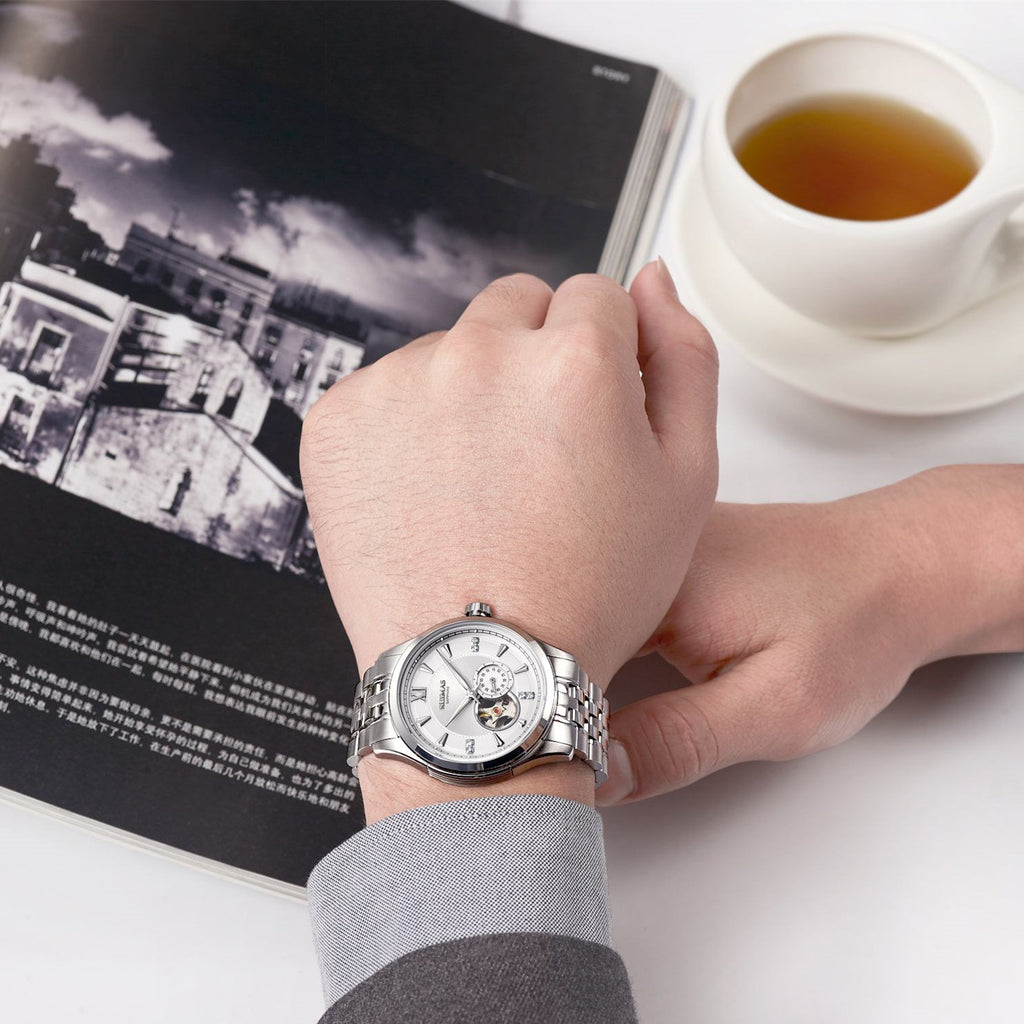 RUIMAS Luxury Men Mechanical Watches Sapphire Glass Stainless Steel Bracelet Business Casual WristWatch Clock Montre Homme 6736-3