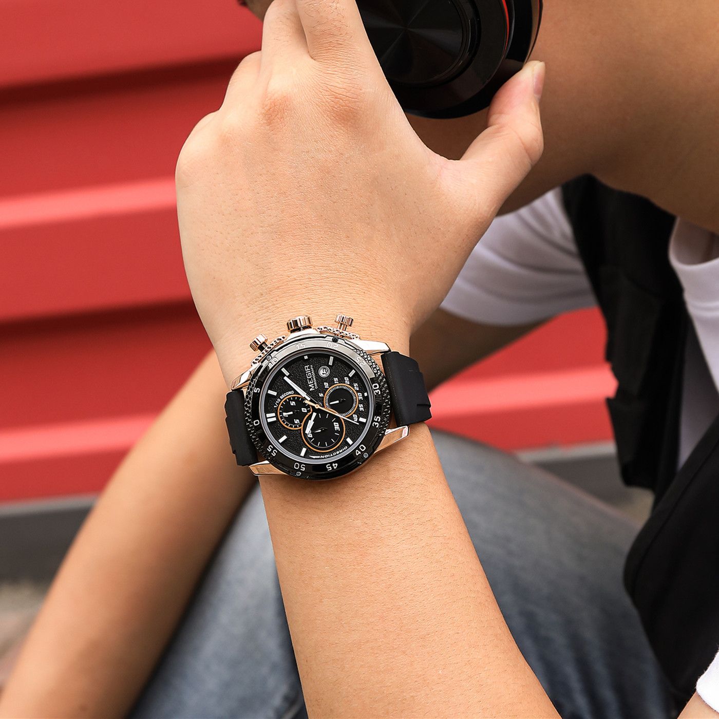 MEGIR Men's Watches Luxury Military Sport Wristwatches Waterproof Luminous Silicone Strap Quartz Chronograph Reloj Hombre 2211-3