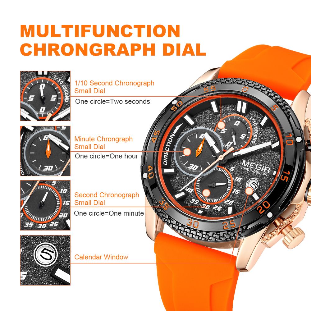 MEGIR Men's Watches Luxury Military Sport Wristwatches Waterproof Luminous Silicone Strap Quartz Chronograph Reloj Hombre 2211-8