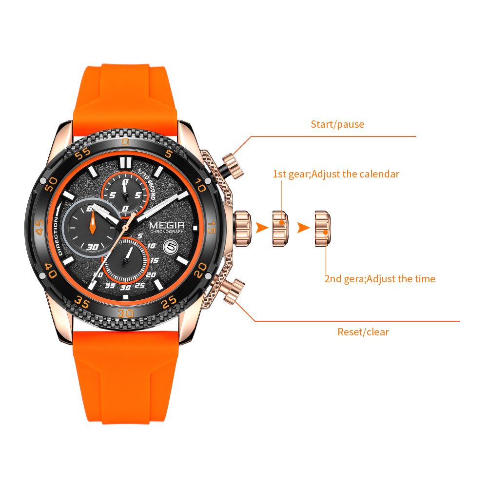 MEGIR Men's Watches Luxury Military Sport Wristwatches Waterproof Luminous Silicone Strap Quartz Chronograph Reloj Hombre 2211-9