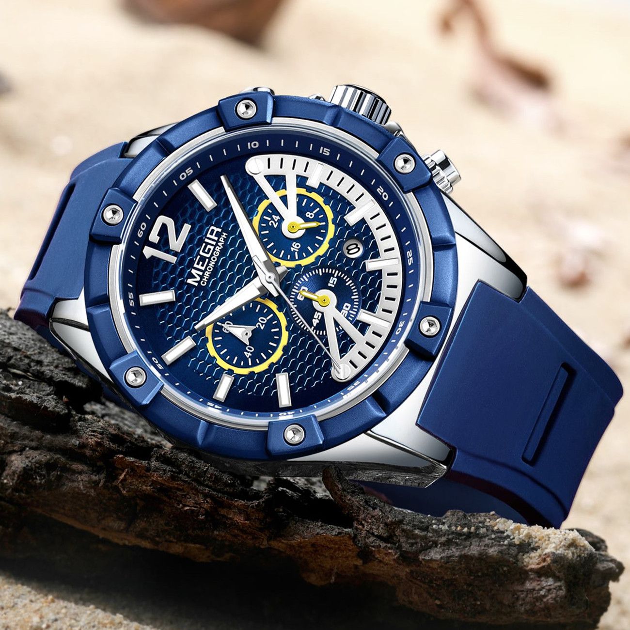 MEGIR Fashion Men Watches Silicone Strap Sport Military Watch Chronograph Waterproof Male Wristwatch Clock Montre Homme 2083-2