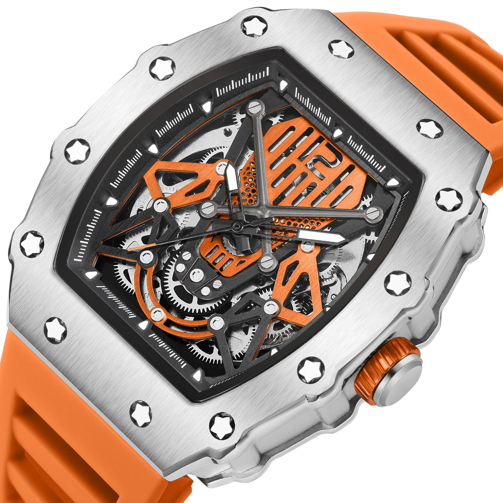 RUIMAS Luxury Watch Men Fashion Automatic Mechanical Watches Clock Silicone Strap Sport Casual Wristwatch Big Dial Reloj Hombre 341-14