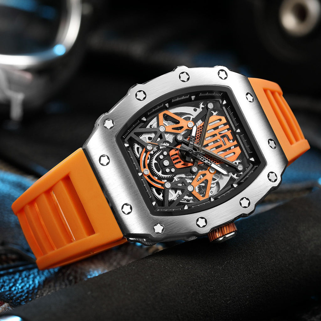 RUIMAS Luxury Watch Men Fashion Automatic Mechanical Watches Clock Silicone Strap Sport Casual Wristwatch Big Dial Reloj Hombre 341-8