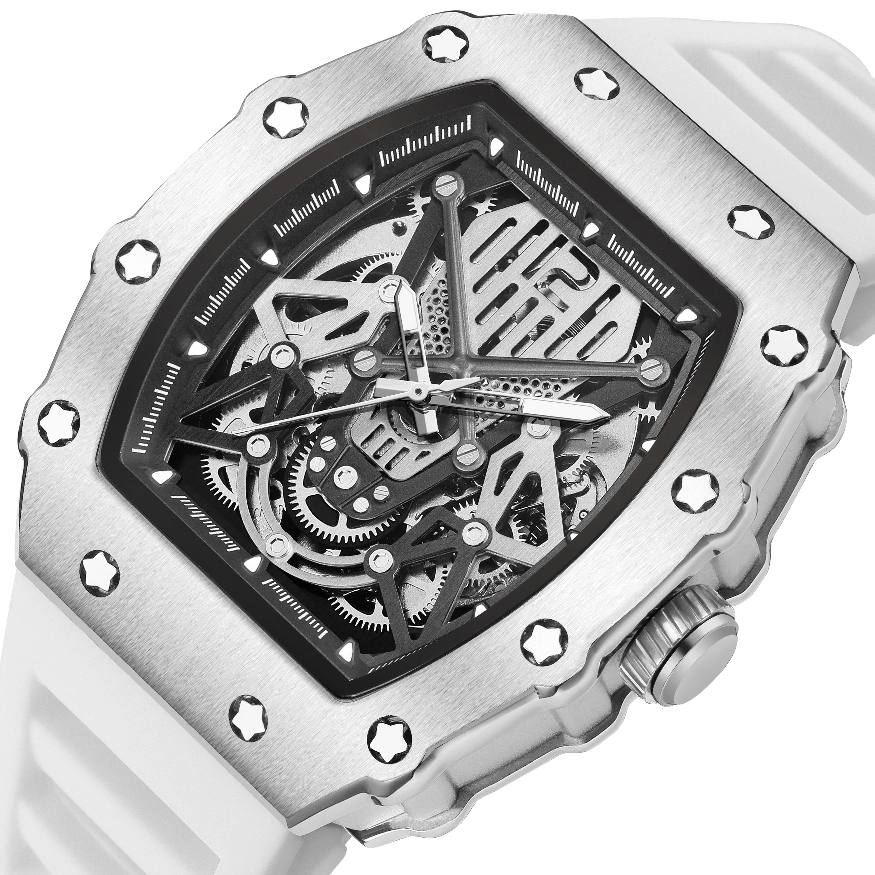 RUIMAS Luxury Watch Men Fashion Automatic Mechanical Watches Clock Silicone Strap Sport Casual Wristwatch Big Dial Reloj Hombre 341-16