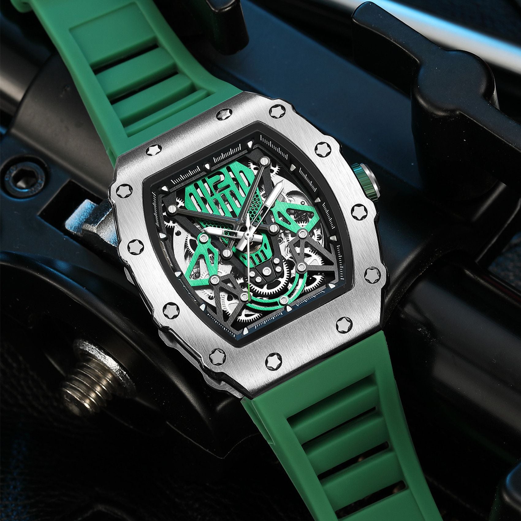 RUIMAS Luxury Watch Men Fashion Automatic Mechanical Watches Clock Silicone Strap Sport Casual Wristwatch Big Dial Reloj Hombre 341-5