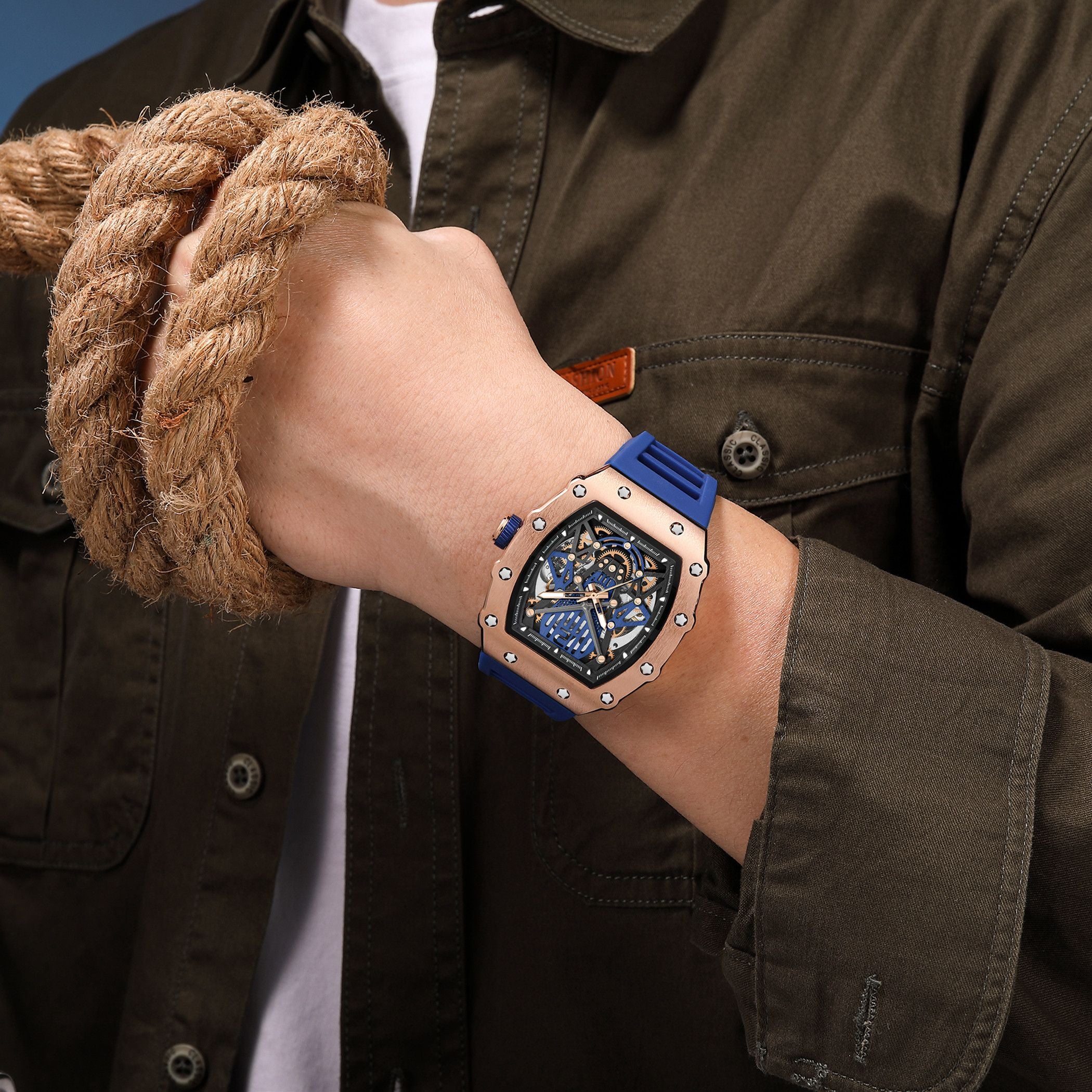 RUIMAS Luxury Watch Men Fashion Automatic Mechanical Watches Clock Silicone Strap Sport Casual Wristwatch Big Dial Reloj Hombre 341-3